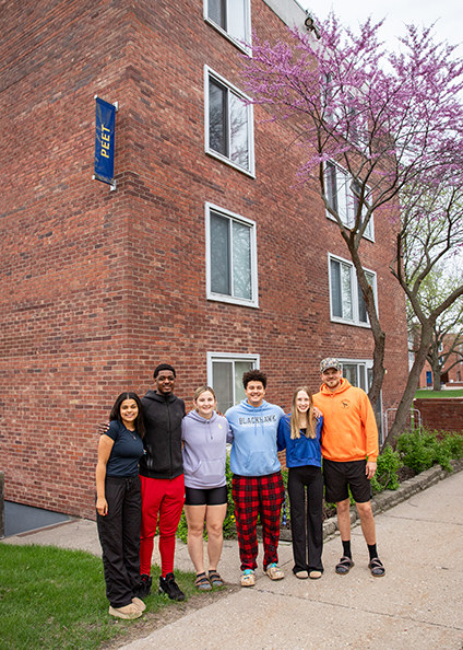 Students standing outside Beloit College's Peet Hall